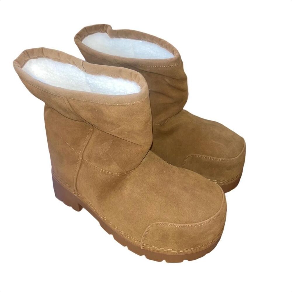 Women's Tan Brown Faux Suede Faux Sherling Boots SZ 8